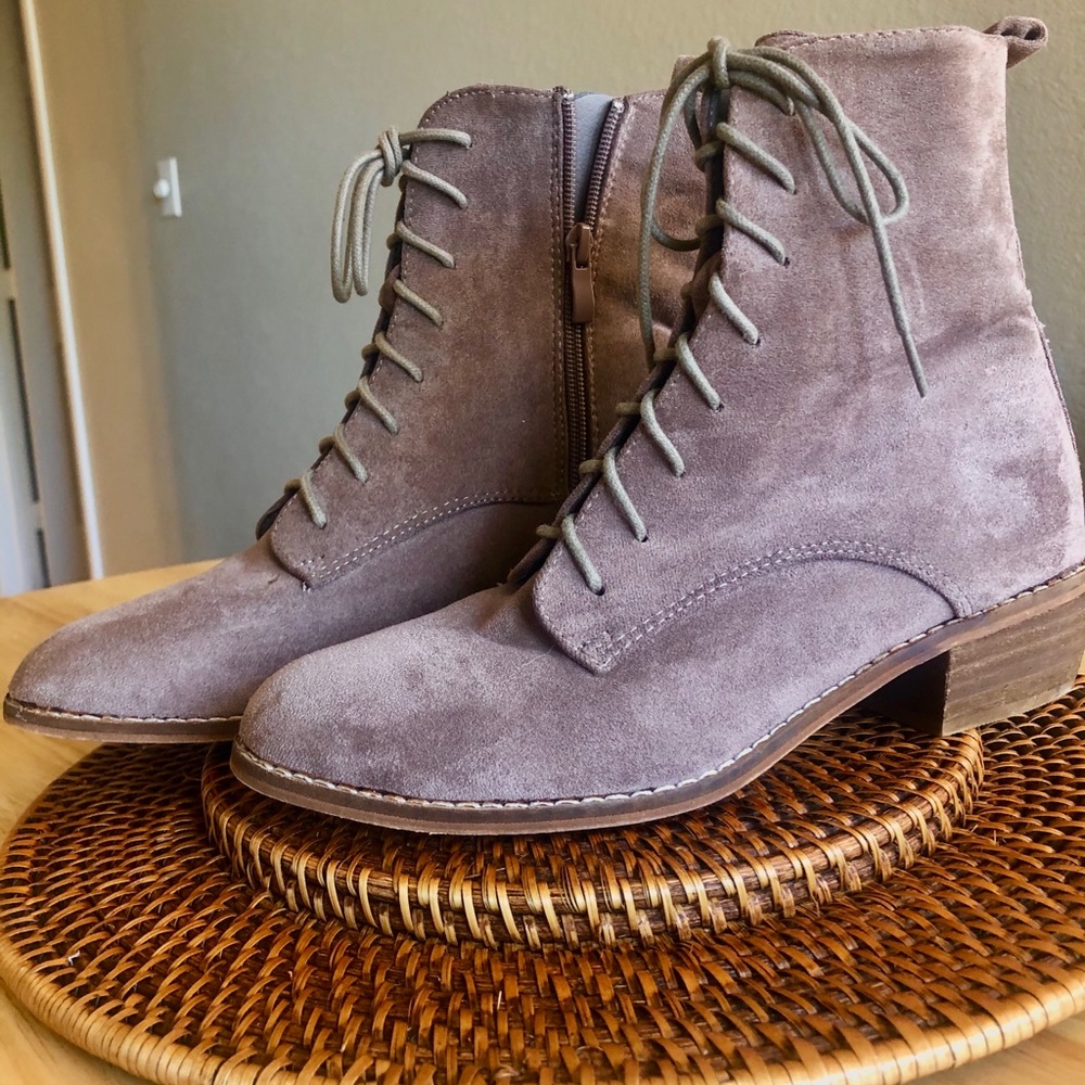brown suede-like combat boots